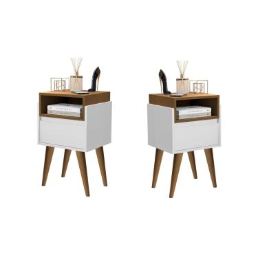 Imagem de Kit 2 Mesas de Cabeceira Pés Palito Elite Branco / Nature - Comprar Moveis em Casa