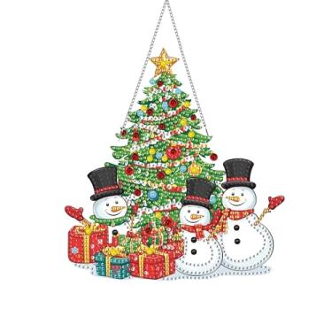 Imagem de Kaliosy Enfeite de pendurar na janela de bonecos de neve para apanhador de sol - decoração de varanda ao ar livre, ornamentos de Natal com tema de arte de diamante, placa acrílica pintura de diamante