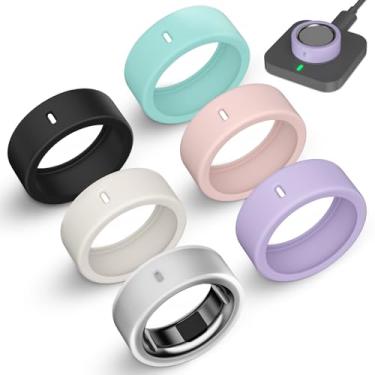 Imagem de Pacote com 6 capas de anel compatíveis com anel Oura Gen 4/Oura Ring Gen 3/Samsung Galaxy Ring, Surport Charging with Cover on (preto + transparente + luz das estrelas + rosa + roxo claro + verde, G