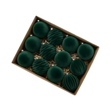 Imagem de oshhni 12x Bolas de Natal Flocadas, Enfeites para Árvore de Natal, Decorações Penduradas, Pingentes de 6 cm para Festas Internas e Externas, Guirlanda de, Verde Escuro