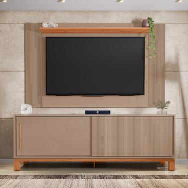 Imagem de Painel TV 65 Pol 180cm com Rack Bancada para Sala Visari Marrom/Freijó C01 - D'Rossi