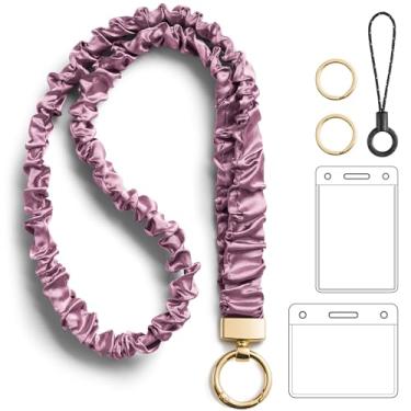 Imagem de Cordão elástico elástico com crachás de identificação, porta-chaves retrátil para professoras, enfermeiras, cordão de pescoço fofo para chaves (roxo)