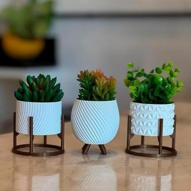 Imagem de Kit 3 Vasos Decorativos Origami para Plantas Artificiais Suculentas Enfeite Sala Rack Quarto (Branco)