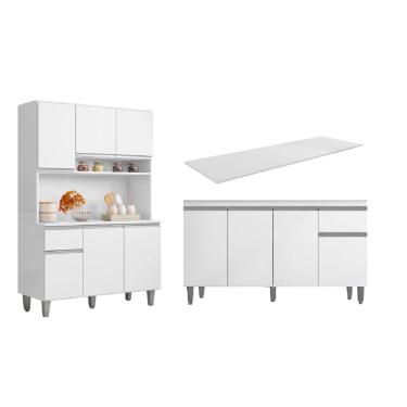 Imagem de Cozinha Compacta Márcia com Balcão Tati 150m C/Tampo MDP Branco - AJL