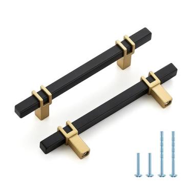 Imagem de Alças de gabinete HOME EDIT, 9,5 cm, preto fosco e dourado, pacote com