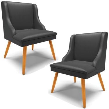 Imagem de Kit 2 Cadeiras Decorativas Sala De Jantar Pés Palito De Madeira Firenze Pu Preto Fosco/natural G19