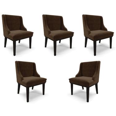 Imagem de Kit 5 Cadeiras Decorativas Sala De Jantar Base Fixa De Madeira Firenze Suede Marrom/preto G19