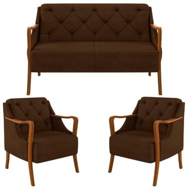 Imagem de Kit Namoradeira 135cm E 2 Poltronas Decorativas Capitonê Lapa M22 Veludo Marrom - Mpozenato