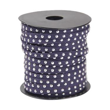 Imagem de Sclmgo Corda de camurça sintética cravejada com rebites punk, 20 jardas, 0,20 polegadas, acabamento em liga, fita de cordão para decoração de casa, Azul Prateado