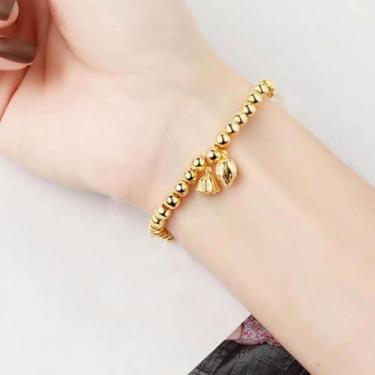 Imagem de Pulseira feminina dourada com contas elásticas de lótus hipoalergênicas empilháveis acessórios de moda joias presentes, One Size, liga metálica, Sem Pedra Preciosa