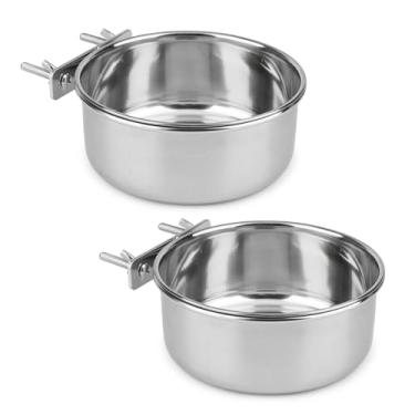 Imagem de Hypeety Acessórios de gaiola de papagaio de aço inoxidável para comida de pássaros para periquito, pássaro, cachorro, papagaio, coelho, 2 peças (grande, 14 x 5,8 cm)