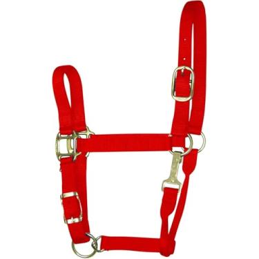 Imagem de Hamilton Halter de qualidade ajustável de nylon de 2,5 cm com encaixe de queixo para cavalos de 500 a 362 kg, pequeno, vermelho