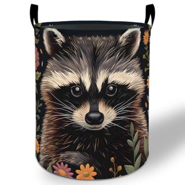 Imagem de Cesto de lavanderia guaxinim 50 x 40 cm, animal fofo, dobrável, impermeável, balde de armazenamento de roupas Oxford para quarto, banheiro, quarto de bebê, organizador de brinquedos, presentes para