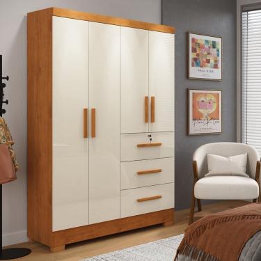Imagem de Guarda-roupa 4 Portas 3 Gavetas Amanda marrom / Off white