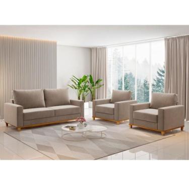 Imagem de Conjunto Sofá Living Veludo 180cm Vicente com 2 Poltrona Viena Viero, 
