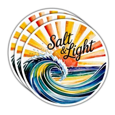 Imagem de 3 adesivos de sal e luz, Mateus 5:13-16 versículo bíblico oceano onda nascer do sol, adesivo de fé inspiradora cristã para laptop, garrafa de água, carro, caderno, diário, presente de grupo de jovens
