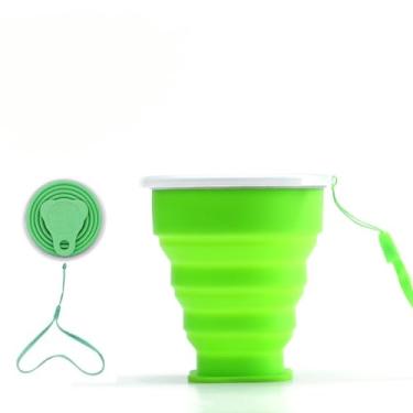 Imagem de Copo de viagem de silicone dobrável com tampa - copo portátil e reutilizável para acampamento, caminhada e atividades ao ar livre