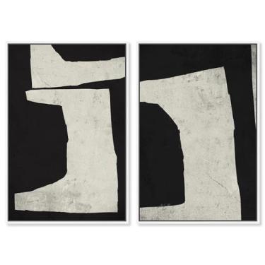 Imagem de Conjunto de 2 painéis abstratos de luxo dourado em tela Boho Wall Art por Art Remedy, moldura branca, 50 x 76 cm