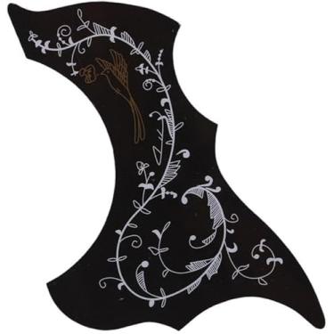Imagem de Protetor de palheta autoadesivo preto para guitarra acústica, placa de arranhão, autoadesivo em forma de beija-flor e água, acessórios legais para guitarra, presentes, peças acústicas e clássicas