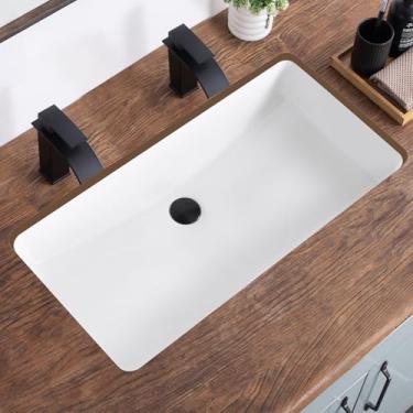 Imagem de KDKSC Pia de banheiro subterrânea de 81 polegadas de cerâmica branca retangular sob o balcão pia de banheiro para armário pias de porcelana, tipo transbordamento (81 x 42 cm)