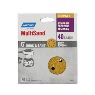 Imagem de Norton 49225 discos de gancho e laço P40 de 12,7 cm (5 polegadas) com 8 furos, pacote com 20