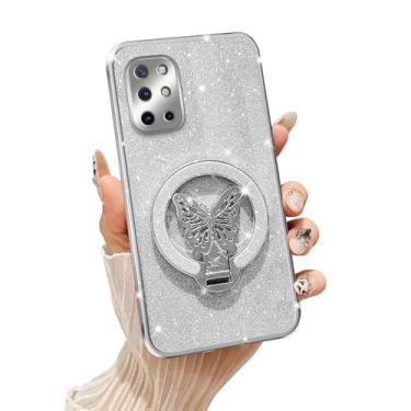 Imagem de Tesazxcn Capa para OnePlus 8T com suporte [compatível com Mag Safe], capa de telefone OnePlus 8T com alça de pulso à prova de choque capa macia protetora com suporte para mulheres e meninas, prata