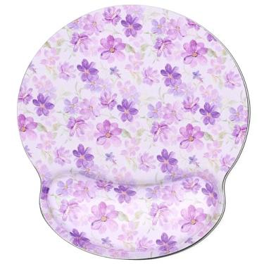 Imagem de Mouse pad com descanso de pulso, mouse ergonômico de flor roxa com suporte de pulso, superfície lisa e base de poliuretano antiderrapante, mouse portátil para alívio da dor para computador, laptop