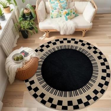 Imagem de Lacomfy Tapete xadrez de juta fácil, tapete redondo de 1,8 m para casa de fazenda, lavável, antiderrapante, fino, neutro, tapete para sala de estar, pátio, crianças, animais de estimação, sala de