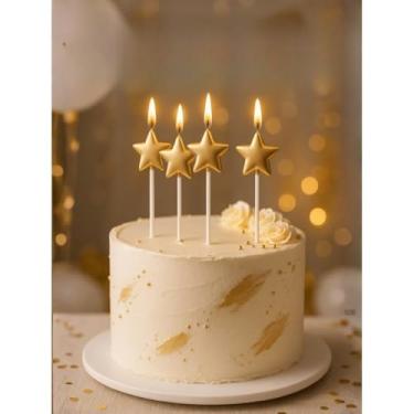 Imagem de Kit 30 Itens Festa Dourada Descartável - Pratos, Copos, Guardanapos | Perfeitos para o Natal(1 Vela Estrela Dourada)