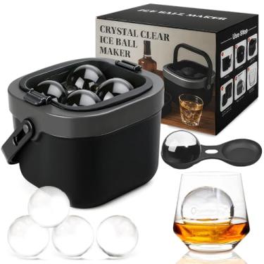 Imagem de Huoflame Máquina de bola de gelo transparente – 10 x esferas de gelo transparentes de 2,5 cm para uísque, coquetéis e bourbon | Bandeja de silicone sem BPA, derretimento lento, liberação fácil, pronta