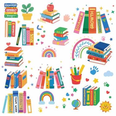 Imagem de CRASPIRE Adesivos de parede de livros com 8 folhas, adesivos de janela de PVC à prova d'água, adesivos de parede autoadesivos removíveis para decoração de biblioteca, sala de leitura, janela, adesivos