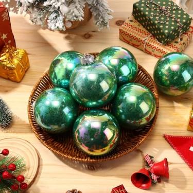 Imagem de Wettarn 24 peças de enfeites iridescentes de Natal de 10 cm bolas fantasia glitter enfeite de plástico preenchível para decoração de artesanato DIY pendurado com tampa e corda para decoração de festa