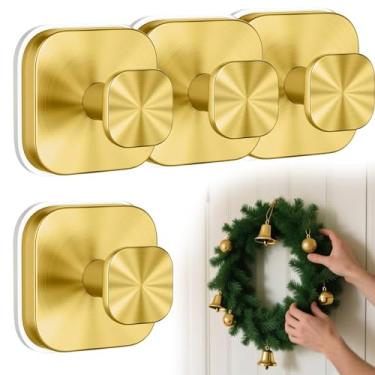 Imagem de Tyothimm Gancho quadrado com ventosa de 4 peças, gancho de chuveiro de aço inoxidável 304, puxador removível com ventosa para chuveiro, banheiro, cozinha, porta de vidro, espelho (ouro)