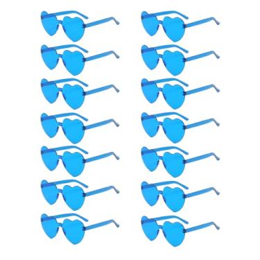 Imagem de Aqlithle 14 pares de óculos de sol em forma de coração para mulheres, óculos sem aro, óculos de amor sem moldura, lembrancinha de festa, Azul, 5.51*5.75 inch