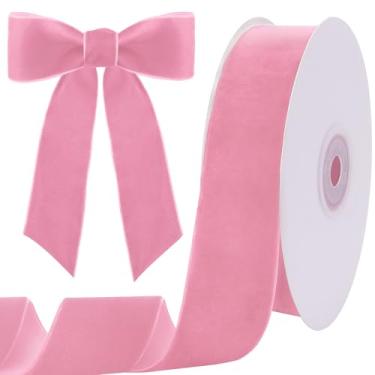 Imagem de Tsorode Fita de veludo rosa de 10 metros para árvore de Natal, fita de Natal de veludo rosa claro para embrulho de presente, artesanato, guirlanda de laço, decorações de férias (rosa)