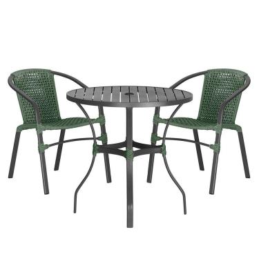 Imagem de 02 Cadeiras Floripa E Mesa Roma 80cm Preta Trama Original Verde