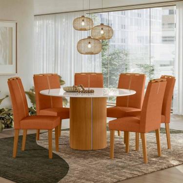 Imagem de Conjunto Sala De Jantar Mesa Serena 1,35m Com 6 Cadeiras Serena Ypê/off White/friso Off White/al03 - New Ceval 