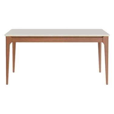 Imagem de Mesa De Jantar Retangular Com Tampo De Vidro Addar Off White E Natural 160cm