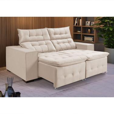 Imagem de Sofá Retratil Reclinável Pillow Em Veludo 1,90 Marfim Branco