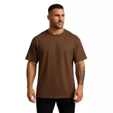 Imagem de Camiseta Streetwear Oversized Lisa Masculina Solta, Leve e Moderna - Marrom-Masculino