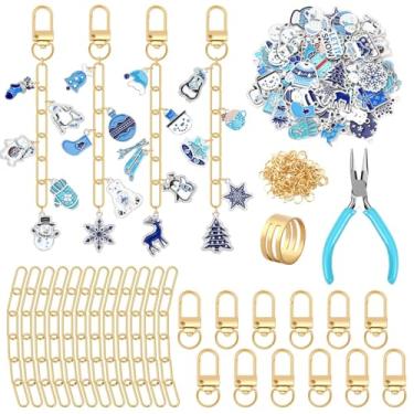 Imagem de AUGSUN Kit de fabricação de chaveiros de Natal e inverno, corrente de joias com pingente de 60 pingentes, 12 clipes de chaveiro, ganchos, 15 extensores, 100 anéis de salto e alicate de joias para