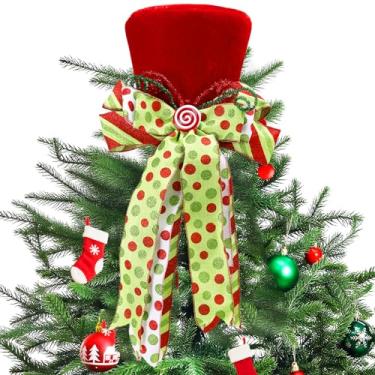 Imagem de Chapéu de enfeite de árvore de Natal de bengala de doces grande com laço de bolinhas, enfeite de veludo vermelho para pendurar no Natal, em casa, feriado, festa de inverno