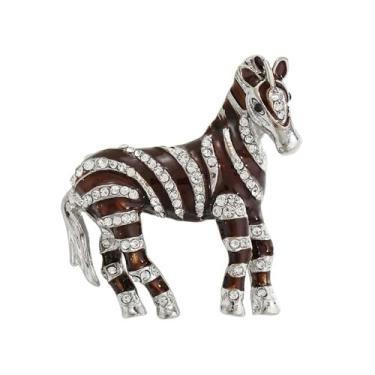 Imagem de Broche de cavalo zebra de strass para mulheres meninas unissex moda cristal animal pônei broches alfinetes de lapela delicados aniversário feriado vestido de Natal acessórios para festas de fim de ano