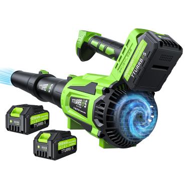 Imagem de Soprador de folhas sem fio – Ventilador de folhas de motor sem escova de 650 CFM com controle de 6 velocidades e cabo ergonômico – Inclui 2 pilhas de 5,0 Ah e carregador rápido – Sopradores para