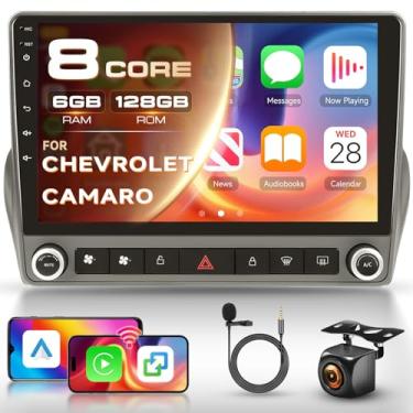Imagem de 8 núcleos 6G 128G para Chevrolet Camaro 2008-2015 rádio Android 9 polegadas tela sensível ao toque sem fio Carplay Android Auto, estéreo para Chevrolet Upgrade Bluetooth DSP Navegação GPS WiFi FM/RDS