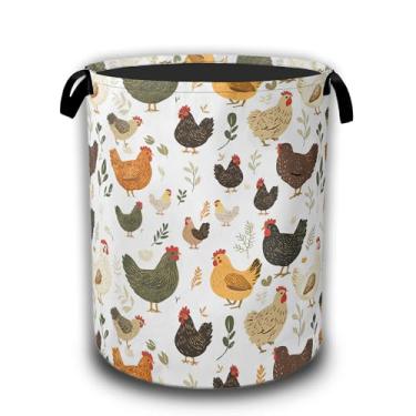 Imagem de Cesto de lavanderia fofo para galos, galinhas, plantas, dobrável, tecido Oxford à prova d'água, com alças, organizador de brinquedos para banheiro/berçário/quarto, 40,6 x 52,8 cm