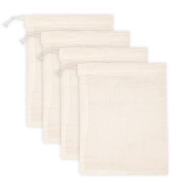 Imagem de PurpleEssences Sacos vazios de especiarias para cozinhar sopa - Sacos de gaze de musselina de algodão natural cru com cordão para chá, ervas, caldo de osso, bebida fria e coar - Natural (10, 10 x 15