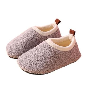 Imagem de Pantufas infantis para meninos e meninas com sola de borracha antiderrapante para caminhada em ambientes internos/externos, Cinza, 8-9 Toddler