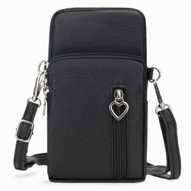 Imagem de Bolsas transversais pequenas para mulheres, mini bolsas de couro para celular carteiras de pulso bolsa de ombro bolsa de braço bolsa de mão, Preto, Large, Bolsa transversal pequena