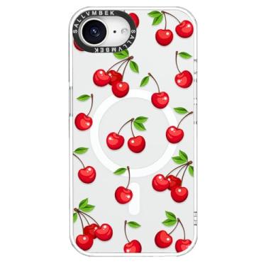 Imagem de sallvmbek Capa para iPhone 16e, compatível com MagSafe, estampa de cereja com design fofo, capa protetora magnética à prova de choque TPU para mulheres e mulheres
